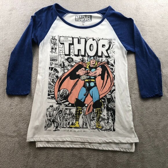 Marvel Mens Thor T-Shirt Large 3/4 Sleeve Mighty Thor Graphic Tee Casual Comics - Picture 8 of 9